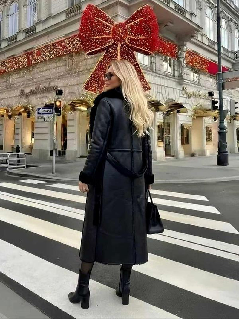 Women'S Faux Fur Coat, Winter Fashion Long Sleeve Medium-Length Jacket, Retro Outerwear with Relaxed Fit for Winter Daily Wear