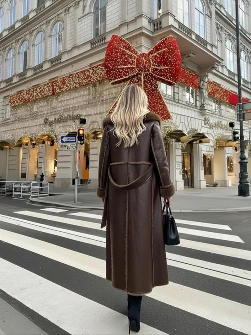 Women'S Faux Fur Coat, Winter Fashion Long Sleeve Medium-Length Jacket, Retro Outerwear with Relaxed Fit for Winter Daily Wear