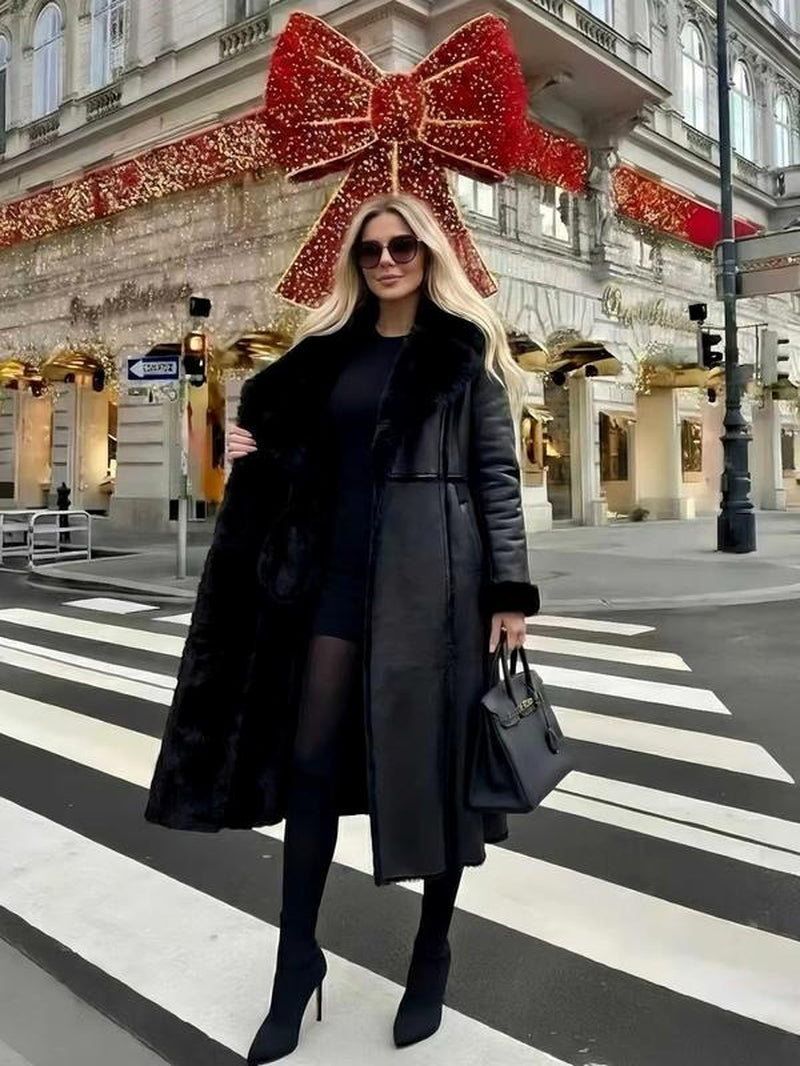 Women'S Faux Fur Coat, Winter Fashion Long Sleeve Medium-Length Jacket, Retro Outerwear with Relaxed Fit for Winter Daily Wear